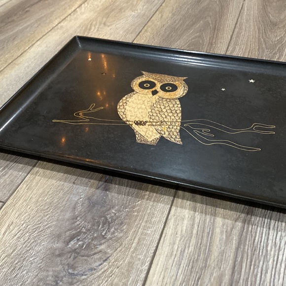 VINTAGE COUROC Owl Black Serving Tray Large - Picture 2 of 13